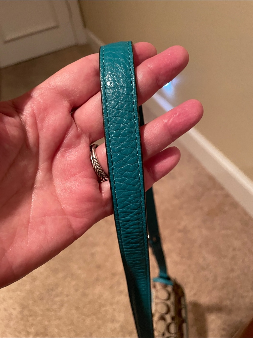 Coach Brown Signature Crossbody with Teal Trim - Picture 2 of 7